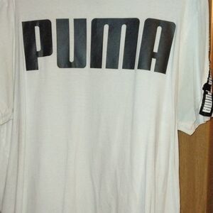 PUMA Men's Black Logo White Tee with Accents On Each Sleeve - XL
